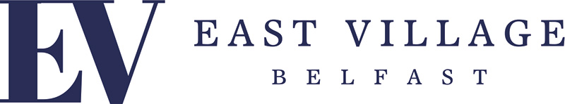 East Village Belfast Logo Blue Text